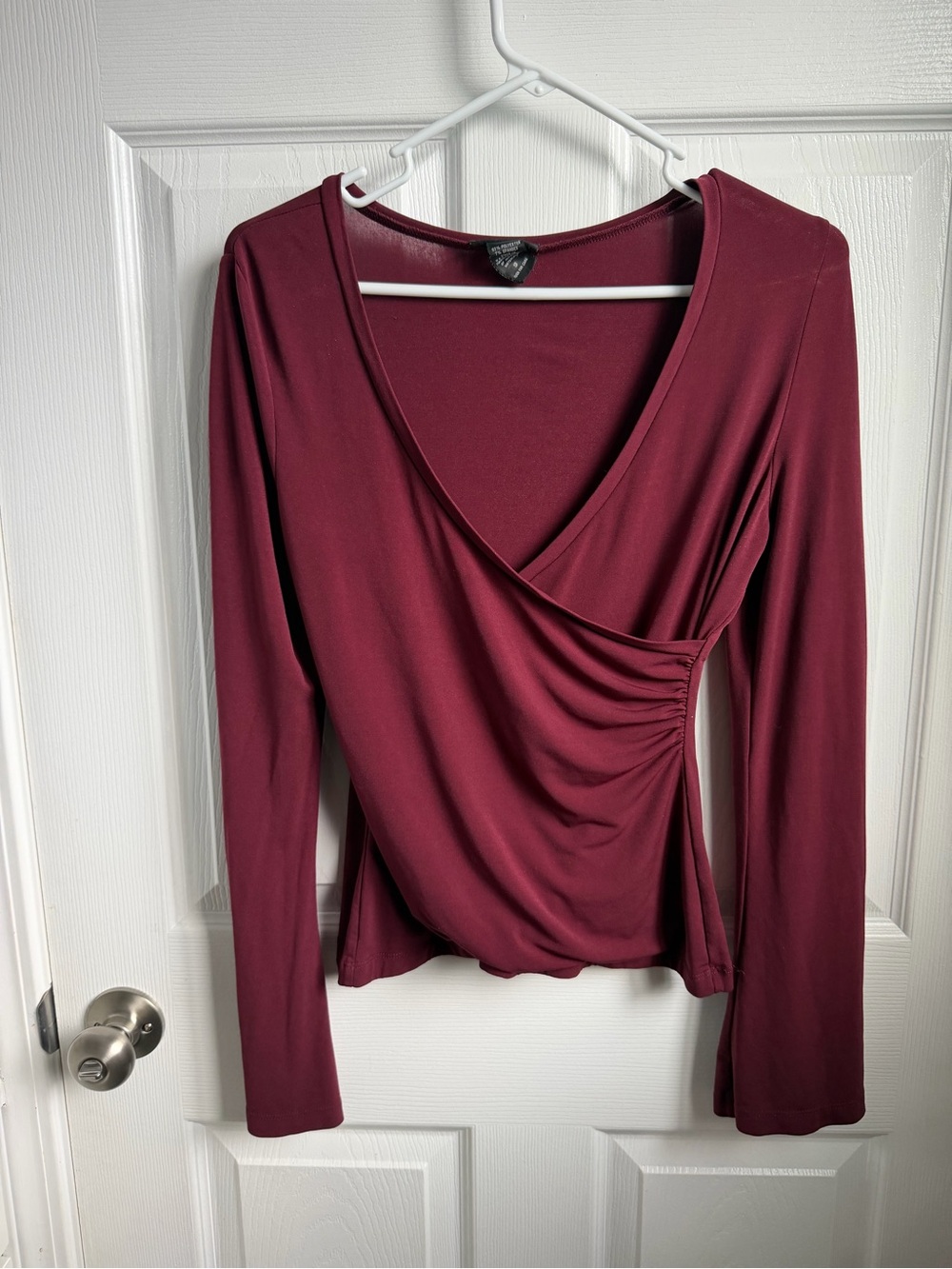 Express Burgundy Wrap-Front Long Sleeve Top